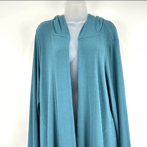 Athleta Women's Harmony Pose Wrap Cardigan Teal Long Sleeve Hooded Ribbed XL - Picture 2 of 14